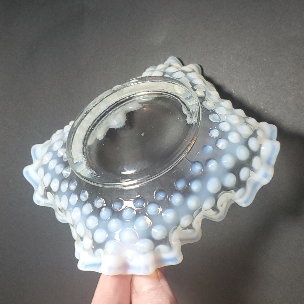 FENTON Art Glass with French Opalescent Ruffle Edge Hobnail Pattern Dish EUC - Picture 2 of 8